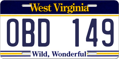 WV license plate OBD149
