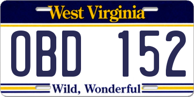 WV license plate OBD152