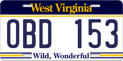 WV license plate OBD153
