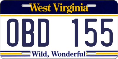 WV license plate OBD155