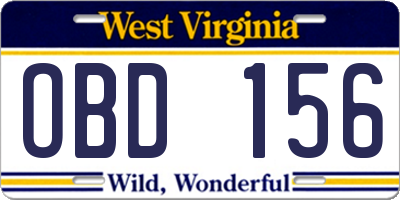 WV license plate OBD156