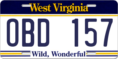 WV license plate OBD157