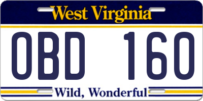 WV license plate OBD160