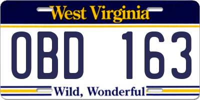WV license plate OBD163