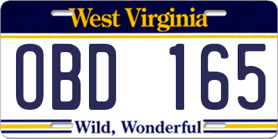 WV license plate OBD165