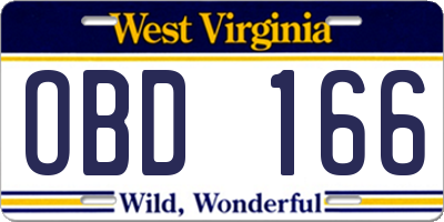 WV license plate OBD166