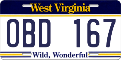 WV license plate OBD167