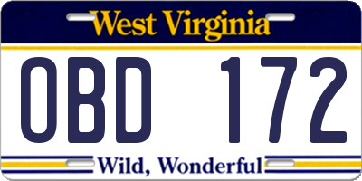 WV license plate OBD172