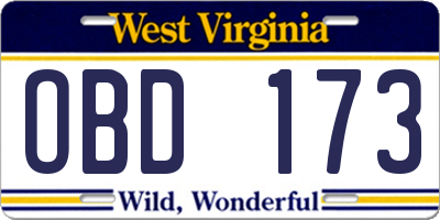 WV license plate OBD173