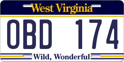 WV license plate OBD174
