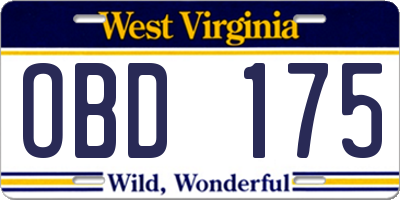 WV license plate OBD175