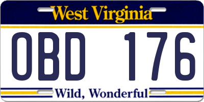 WV license plate OBD176
