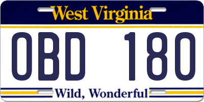 WV license plate OBD180