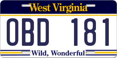 WV license plate OBD181