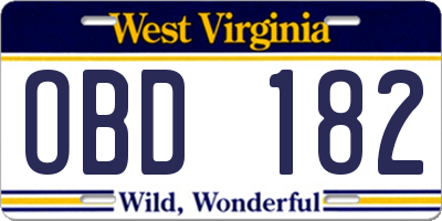 WV license plate OBD182