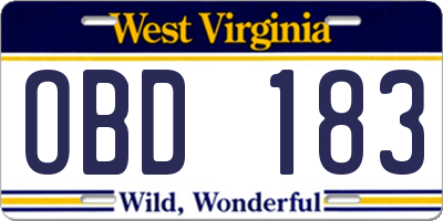 WV license plate OBD183