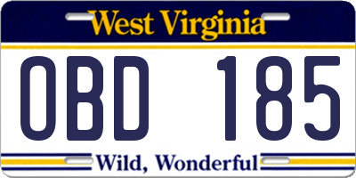 WV license plate OBD185