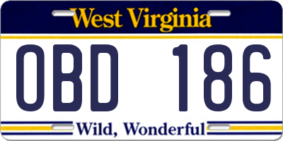 WV license plate OBD186