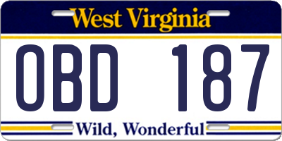 WV license plate OBD187