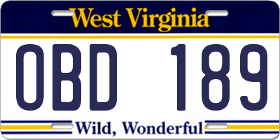 WV license plate OBD189