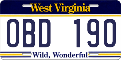 WV license plate OBD190
