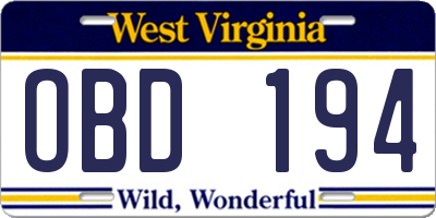 WV license plate OBD194
