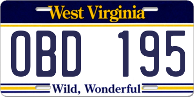 WV license plate OBD195