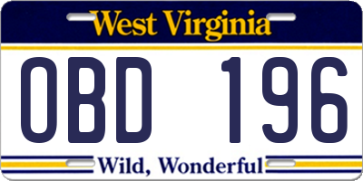 WV license plate OBD196