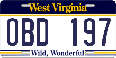 WV license plate OBD197