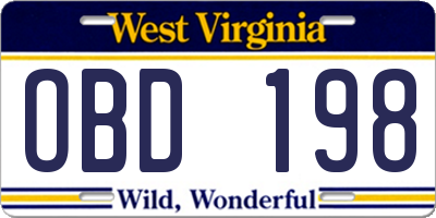 WV license plate OBD198