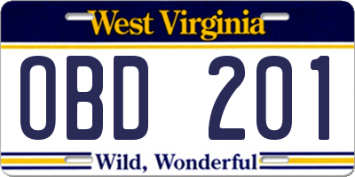 WV license plate OBD201