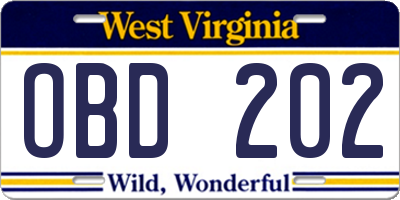 WV license plate OBD202