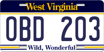 WV license plate OBD203