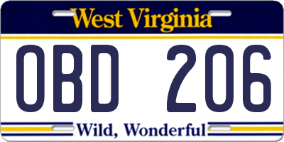 WV license plate OBD206