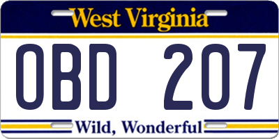 WV license plate OBD207