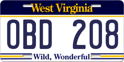 WV license plate OBD208