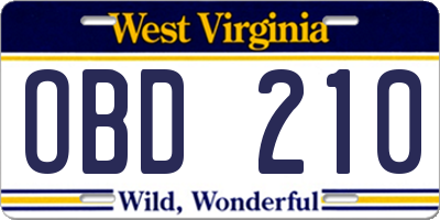 WV license plate OBD210
