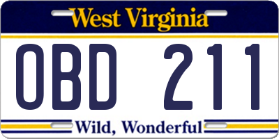 WV license plate OBD211