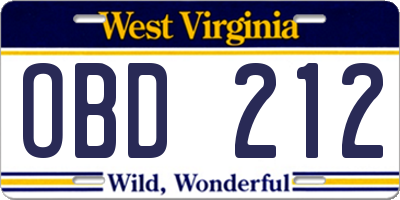 WV license plate OBD212