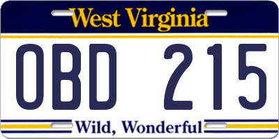 WV license plate OBD215