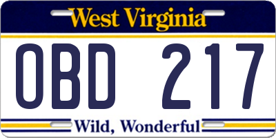WV license plate OBD217