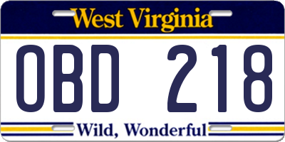 WV license plate OBD218