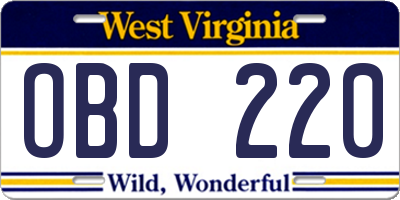 WV license plate OBD220