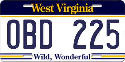 WV license plate OBD225