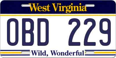 WV license plate OBD229