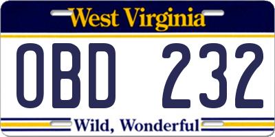 WV license plate OBD232
