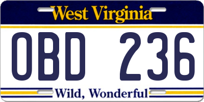 WV license plate OBD236