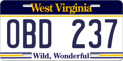 WV license plate OBD237