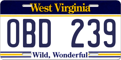 WV license plate OBD239