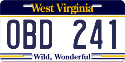 WV license plate OBD241